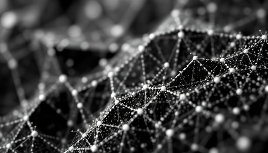 AI nanoparticle dynamics visualization in abstract black and white.