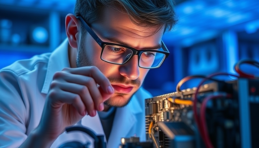 Man inspecting a quantum computer at QuantWare, highlighting quantum computing technology.