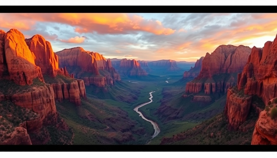 Zion National Park Route 9 peaks during sunset with lush valley.