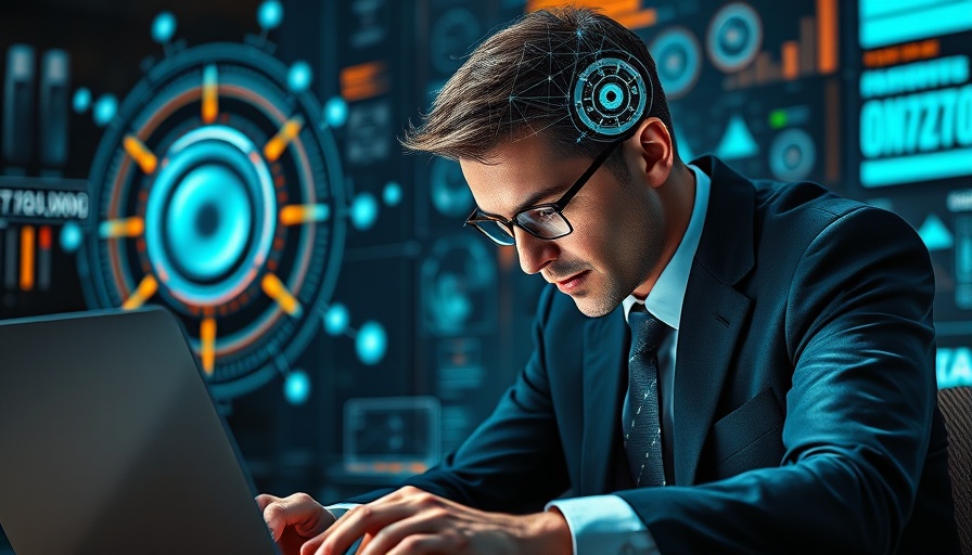 AI Clinician Assistant depicted as a digital brain interface on businessman.