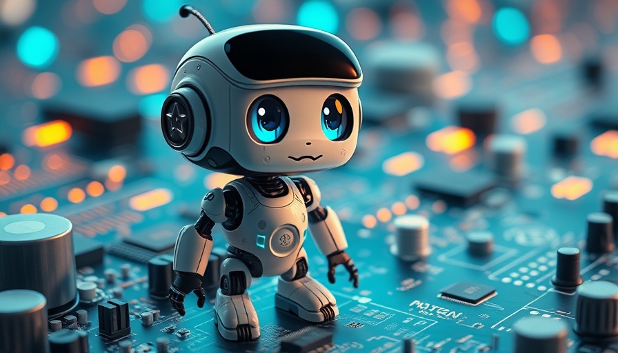 Cute robot on circuit board representing AI readiness.