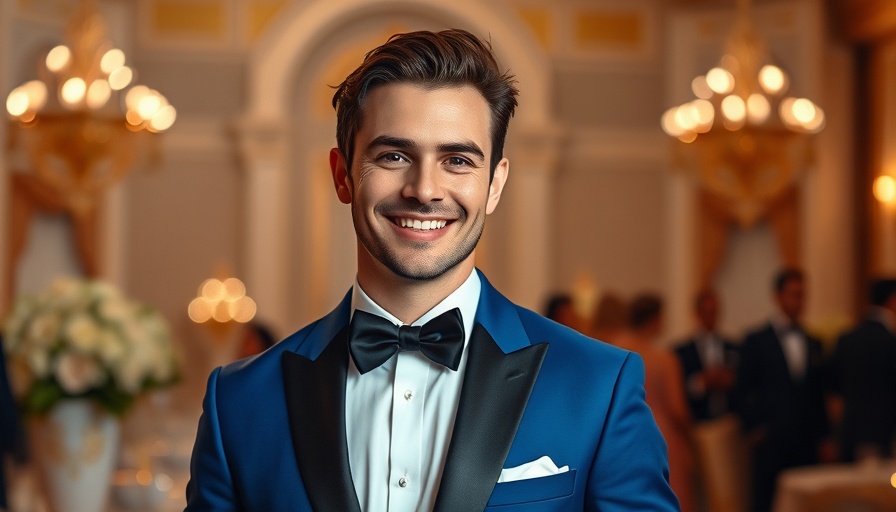 KTLA New Entertainment Anchor at an elegant event in blue tuxedo.