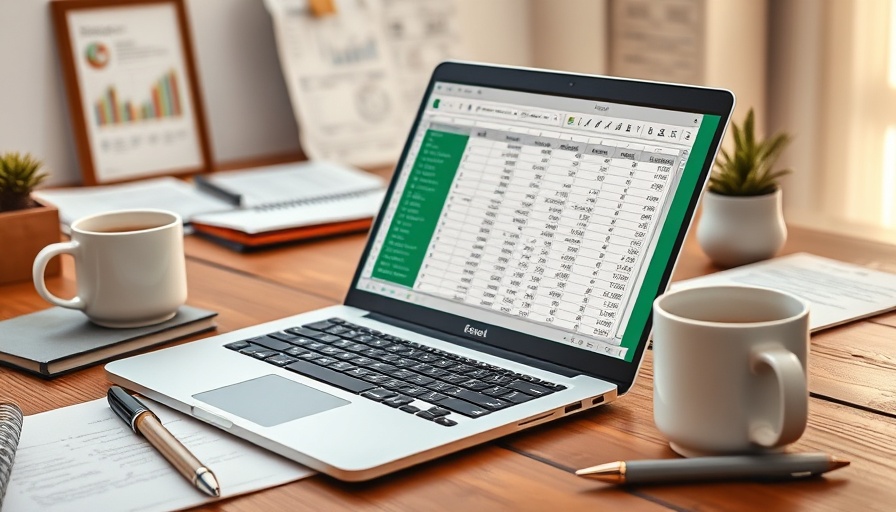 Microsoft Excel Training Bundle setup on a laptop with a spreadsheet.