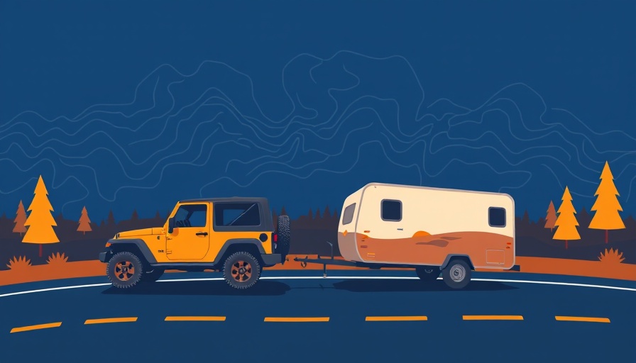 Driving the Oregon Coast in a stylized jeep and trailer graphic.