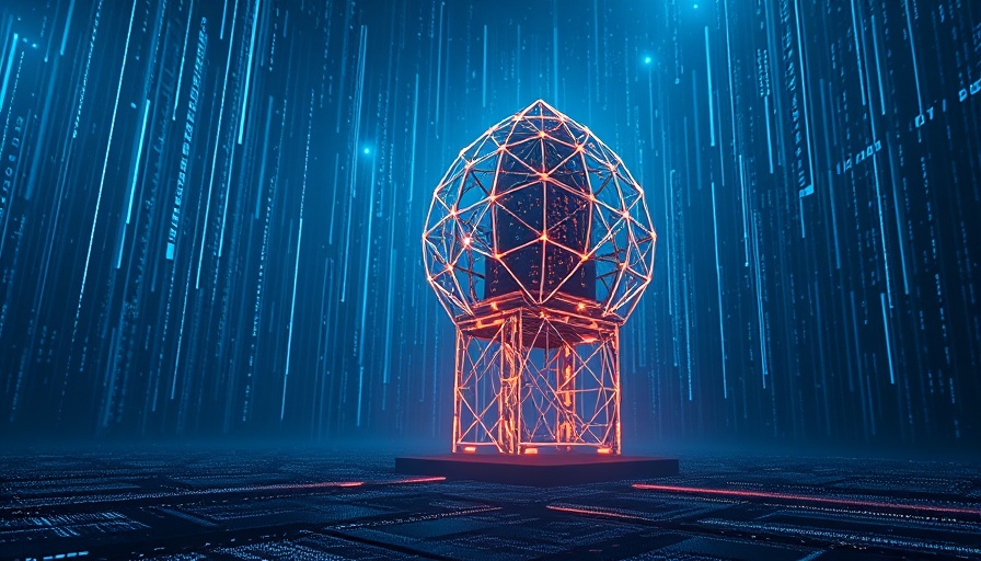Glowing AI digital structure in blue digital landscape