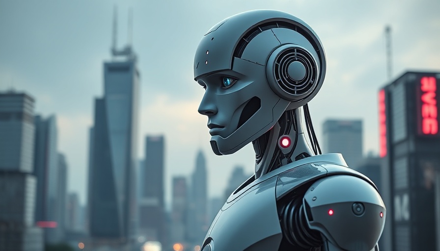 AI in Legal Services: Futuristic robot in a cityscape