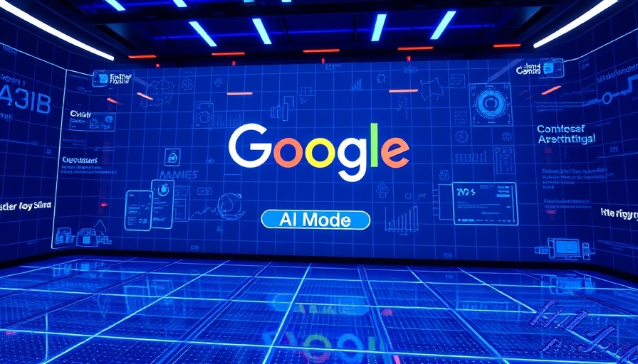 Futuristic Google AI Mode display with grid background.