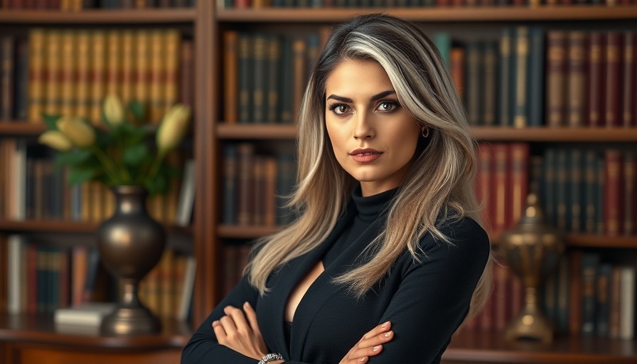Confident woman in library setting, U.S. Surveillance Transparency discussion.
