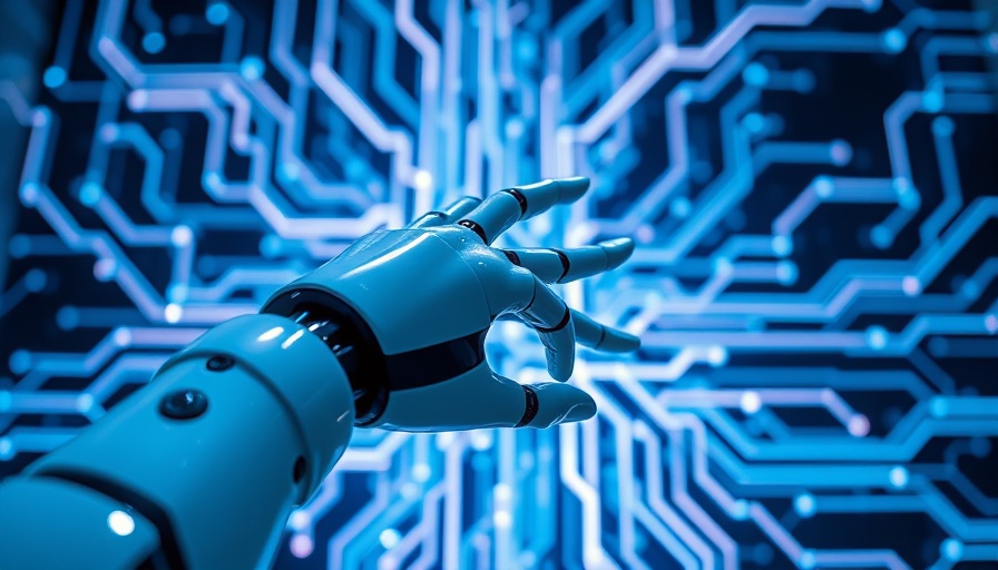 Generative AI and Graph Technology Integration: Robotic hand and digital network.