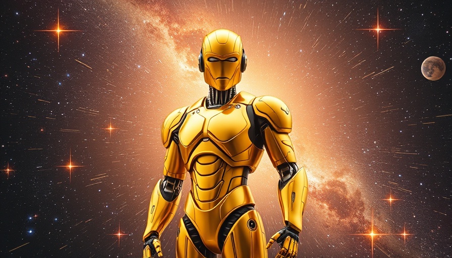 Golden robot stands in galaxy, Model Risk Management in Generative AI.
