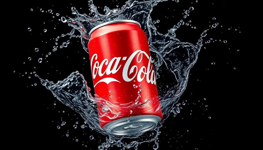 Coca-Cola can splashing mid-air on black background.
