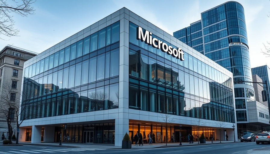 Modern Microsoft office showcasing sleek architecture in urban setting.