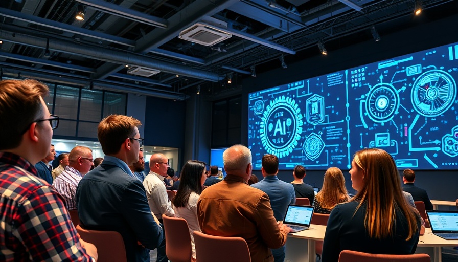 AI agents peak hype in a tech conference setting.