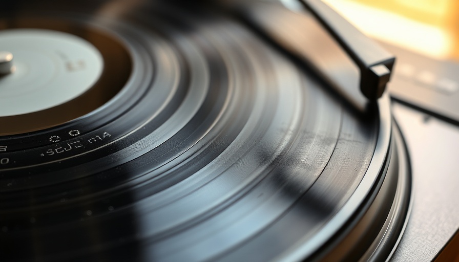 Vinyl record cleaning with brush on a turntable.