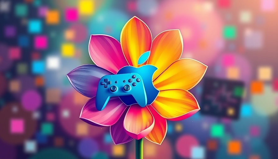 Illustration showing Apple flower blending with gaming icons, concept for How to Get Windows Games Working on a Mac.