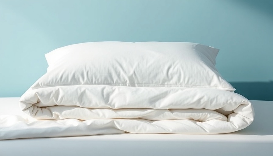Neatly folded pillow and duvet on a gradient blue background