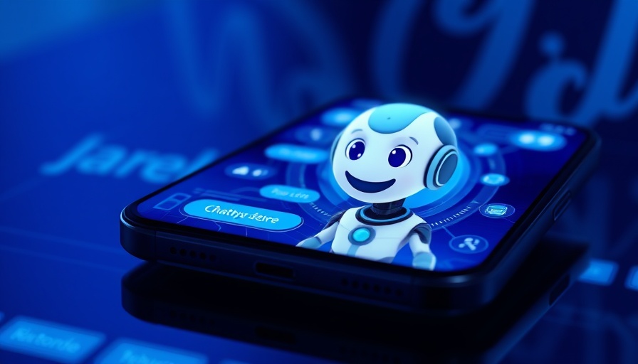 Futuristic chatbot interface on smartphone with blue screen.