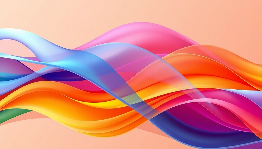 Colorful abstract waves on peach background.