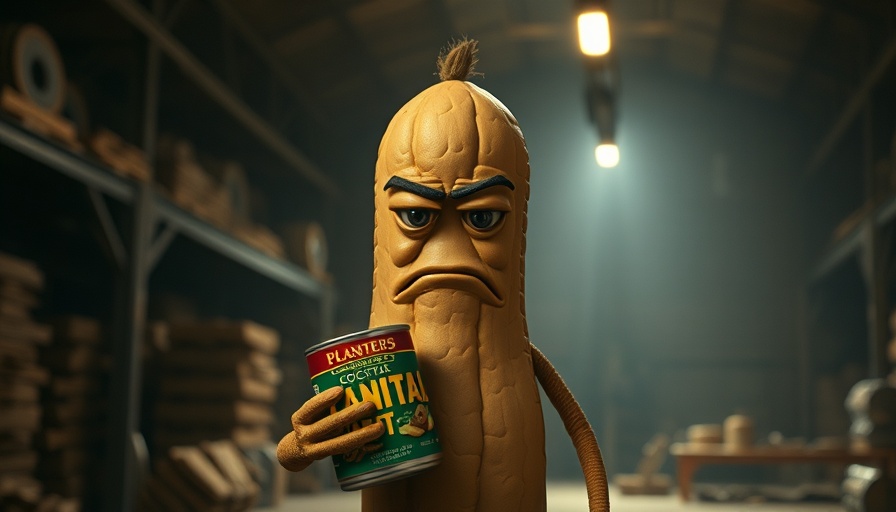 Mr. Peanut movie debut showcases an anthropomorphic peanut character holding a can.