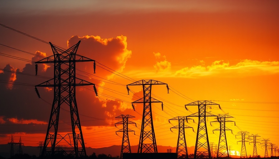 Silhouetted power lines at sunset supercharging the power grid.