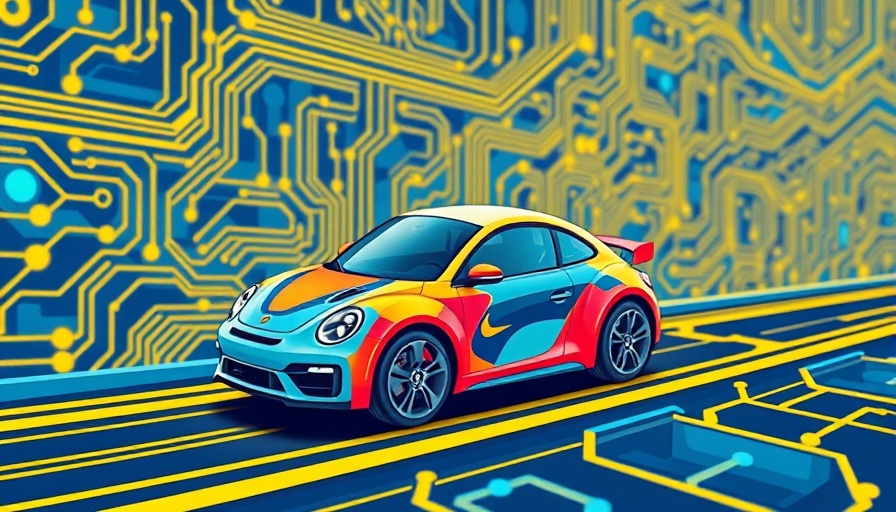 Futuristic car on digital road symbolizing mobility startup growth.