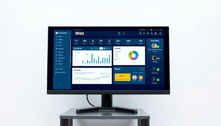Mitel dashboard interface on monitor in tech setting.