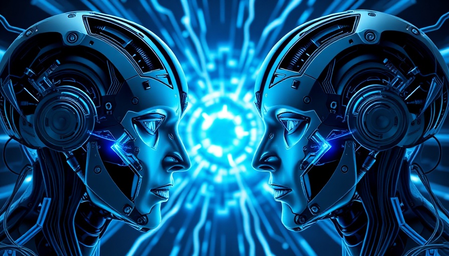 Futuristic AI agents with circuit detail in a digital vortex.