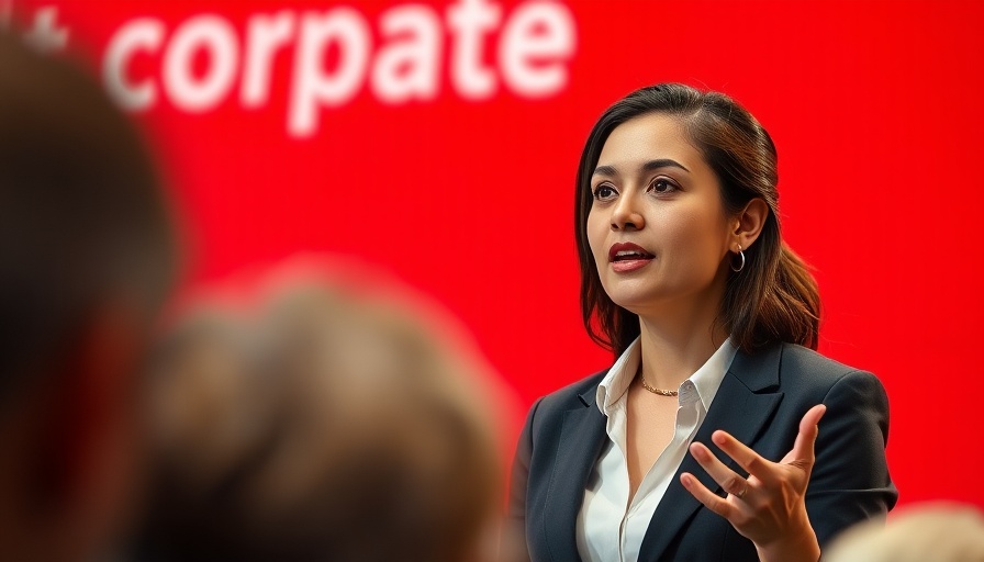 Business woman speaking at corporate event, Oracle earnings miss expectations.