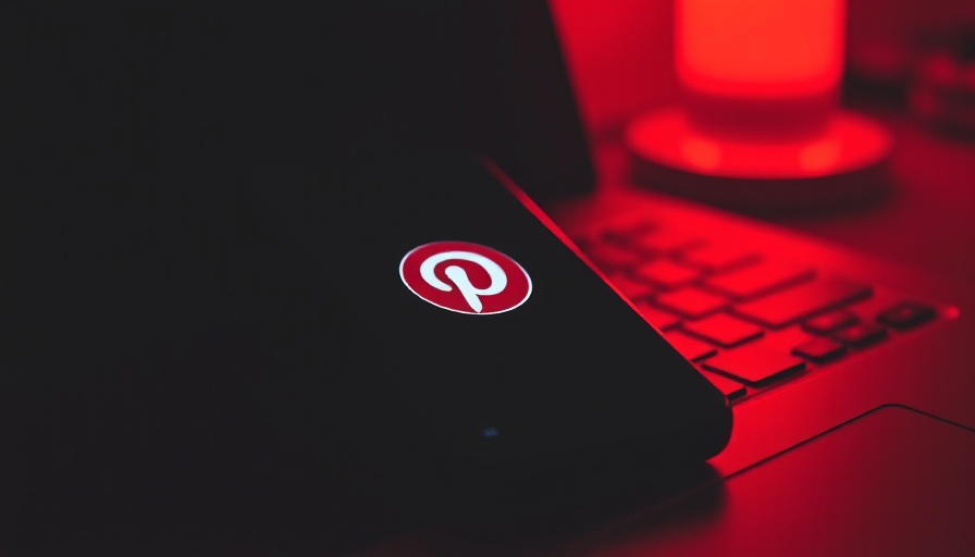 Red glowing laptop with Pinterest logo smartphone, AI is ruining Pinterest.