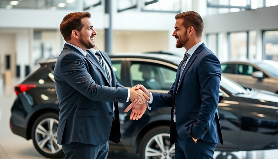 ProfitCompli Selling System handshake in car showroom.
