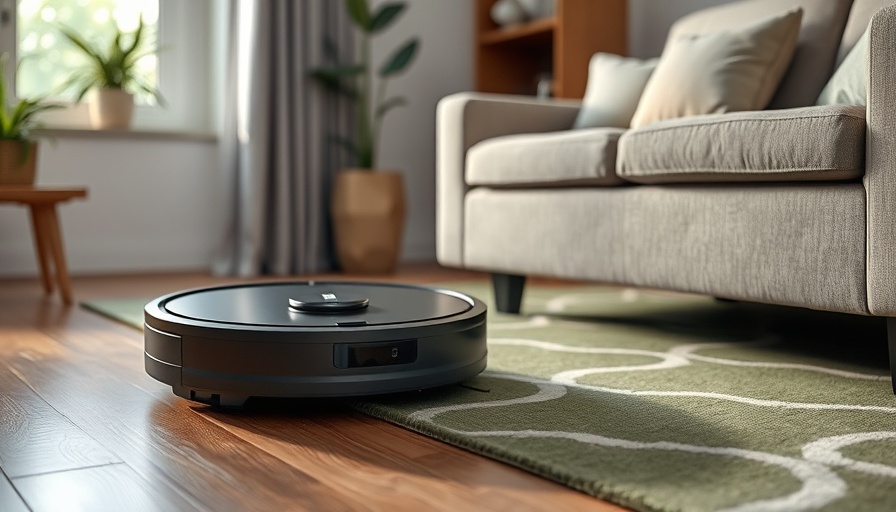 New Roomba model vacuuming near sofa on wooden floor.