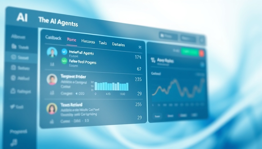 AI agents development UI on abstract blue background.