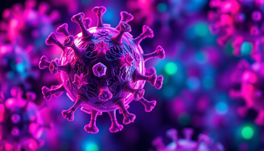 Colorful measles virus particles under microscope