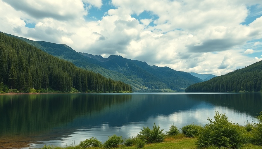 Idyllic mountain lake reflecting Idaho's lush greenery and peaks.