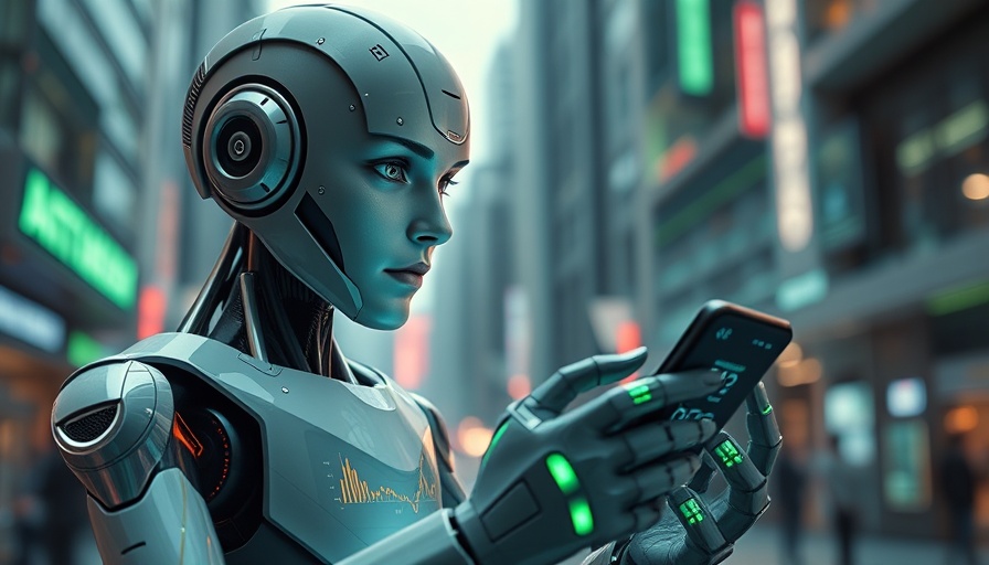 AI-Led Integration with humanoid robot and digital charts.