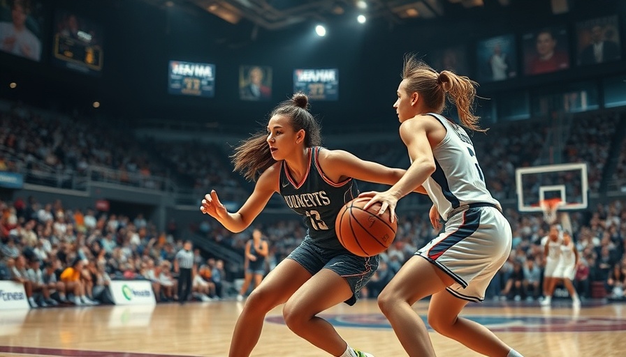March Madness 2025 women's basketball match with intense play.