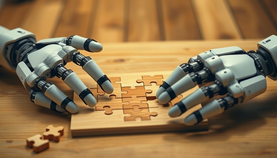 Robotic hands playing a puzzle game on a wooden table