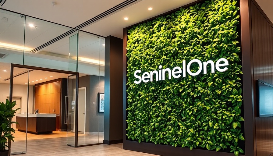 SentinelOne office entrance with green wall and logo.