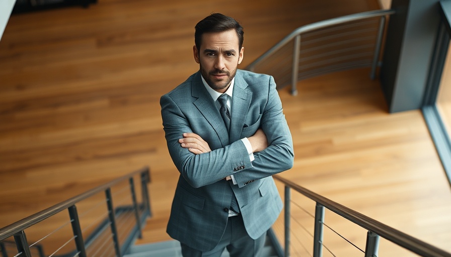 Confident man in suit on staircase, related to Google divest Android