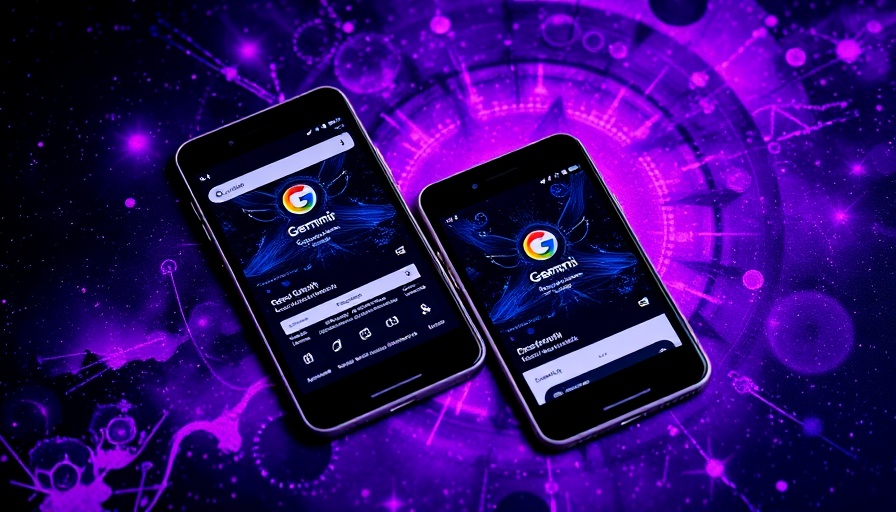 Google Gemini Deep Research features on dual smartphone displays with cosmic background.