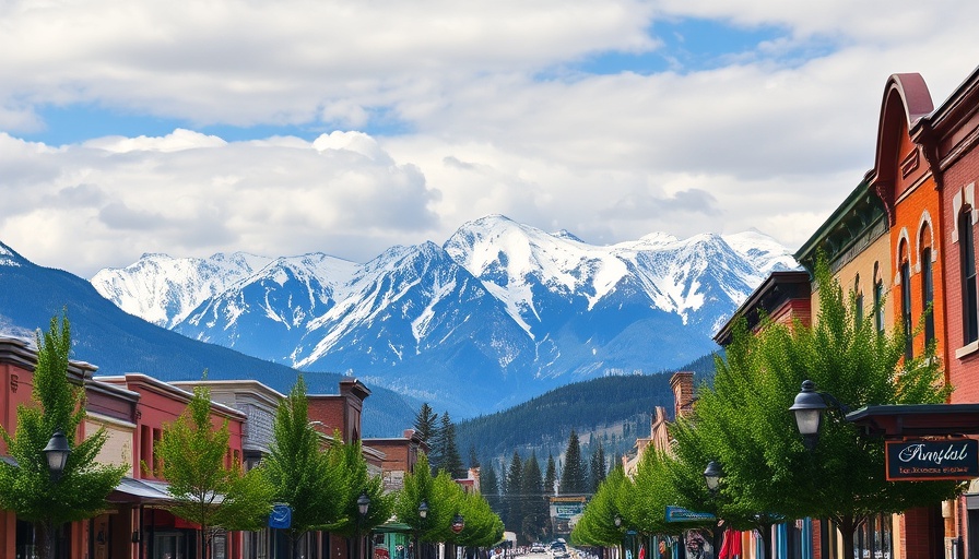 Downtown Banff street with mountain backdrop.