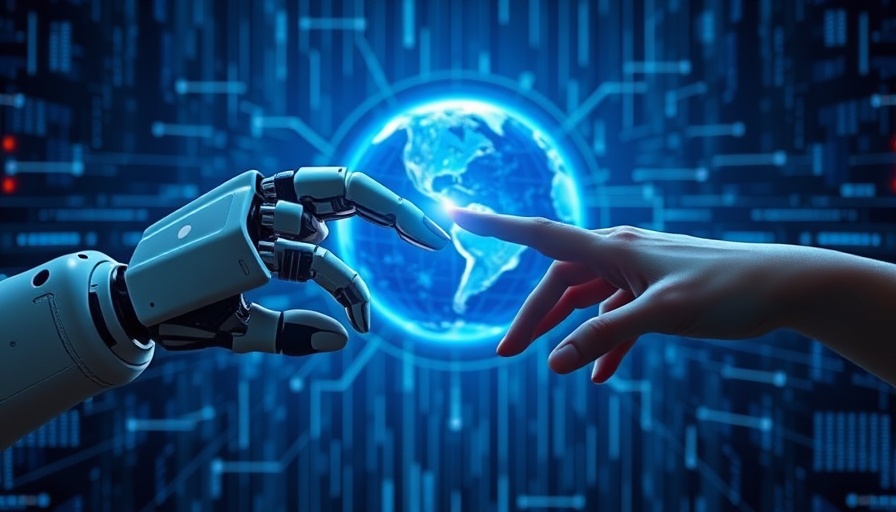 Futuristic hands connecting over digital Earth, Theia AI Open Source Framework.