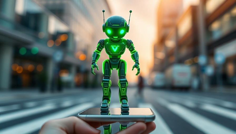 Futuristic AI hologram robot on smartphone, dynamic lighting.
