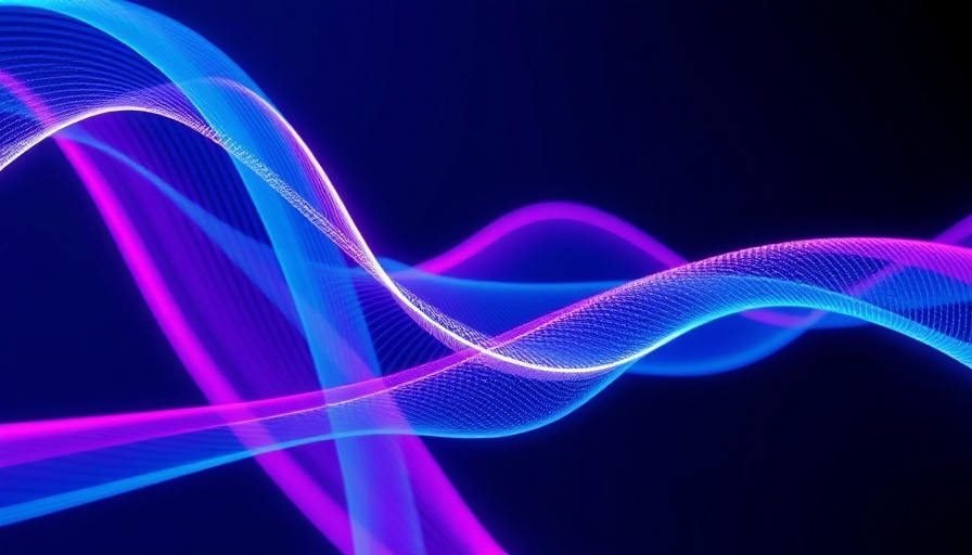 Dynamic digital waves representing generative AI in data analytics.