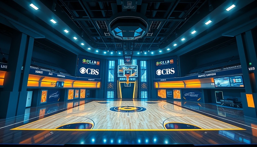 Futuristic CBS Miami AR/VR Studio with basketball display