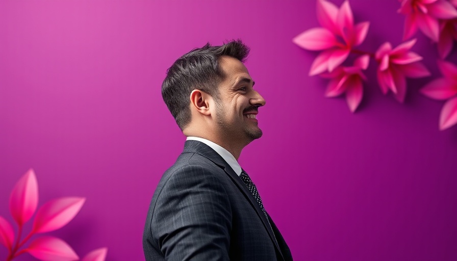 Profile view of a smiling businessman in vibrant digital art.
