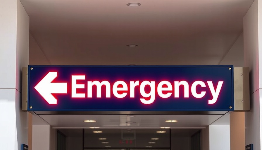 Hospital emergency room entrance sign with directional arrows.