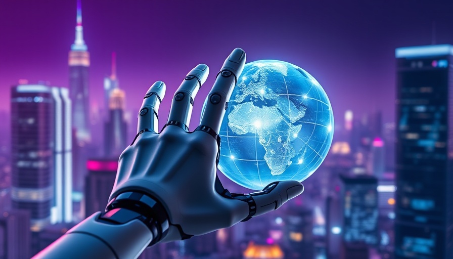 Futuristic robotic hand with digital globe representing AI ready data governance.