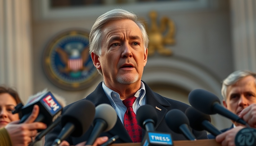 Former male speaker addressing media audience with serious expression.