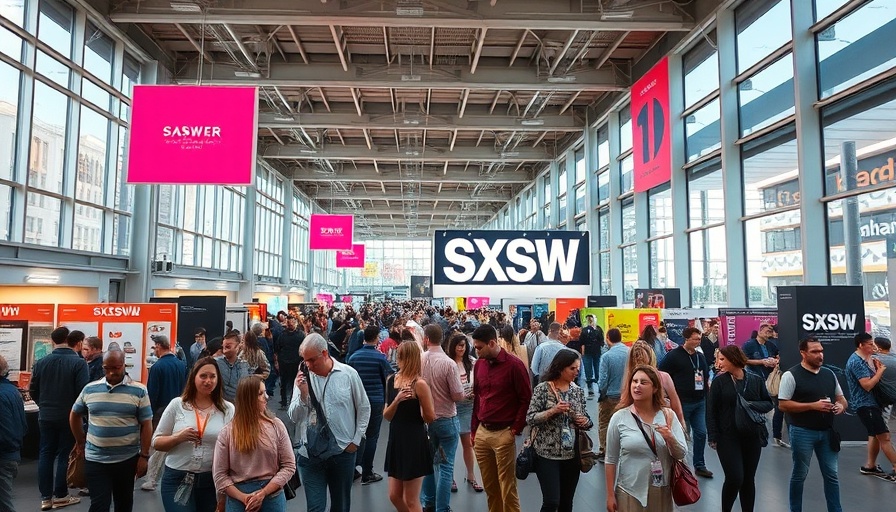 Event attendees at SXSW 2025 exhibition hall.